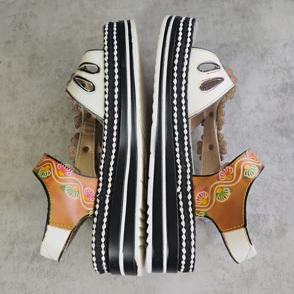 Spring Step L'Artiste Laga Leather Platform Sandals EU38 US7.5 Flower Open Toe - Picture 7 of 13